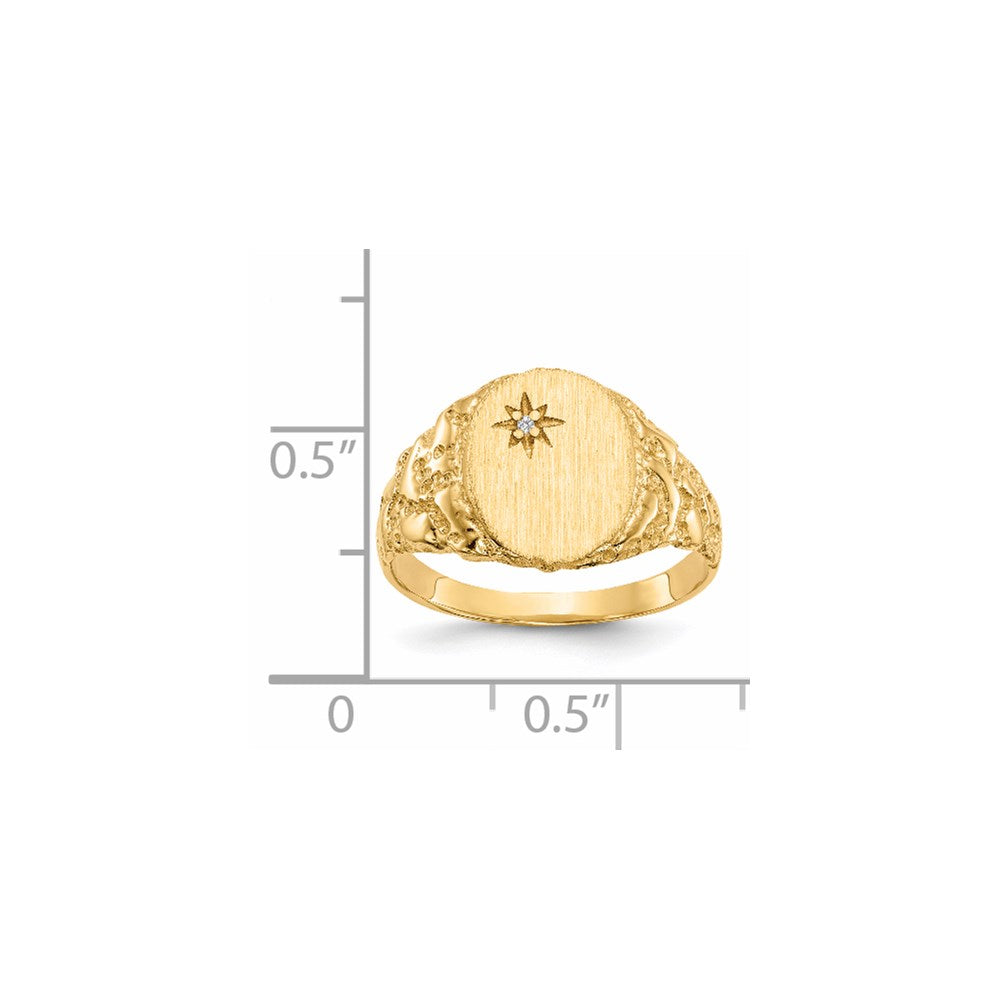 14K Yellow Gold 11.0X9.0mm Closed Back Aa Diamond Signet Ring