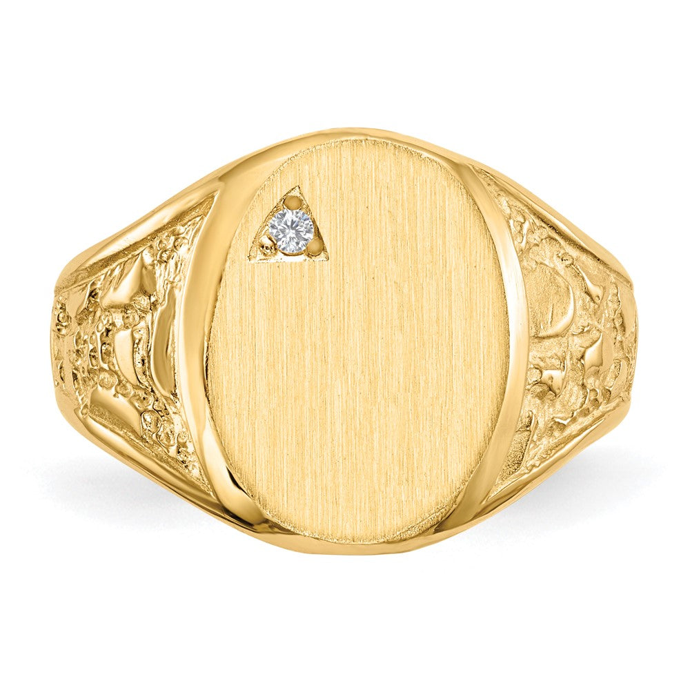 14K Yellow Gold 15.0X11.0mm Open Back Aaa Diamond Men'S Signet Ring
