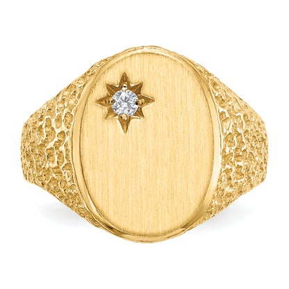 14K Yellow Gold 16.0X12.0mm Open Back A Diamond Men'S Signet Ring