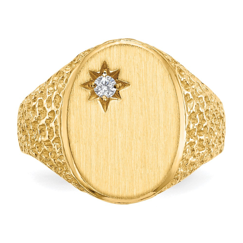 14K Yellow Gold 16.0X12.0mm Open Back Aaa Diamond Men'S Signet Ring