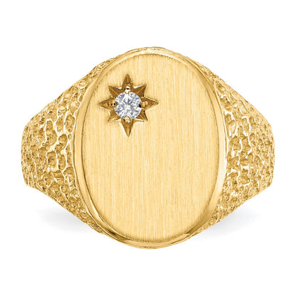 14K Yellow Gold 16.0X12.0mm Open Back Aaa Diamond Men'S Signet Ring