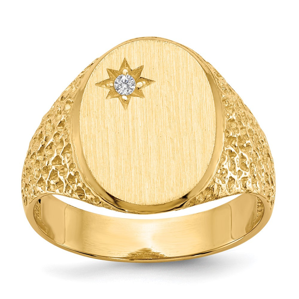 14K Yellow Gold 16.0X12.0mm Open Back Aa Diamond Men'S Signet Ring