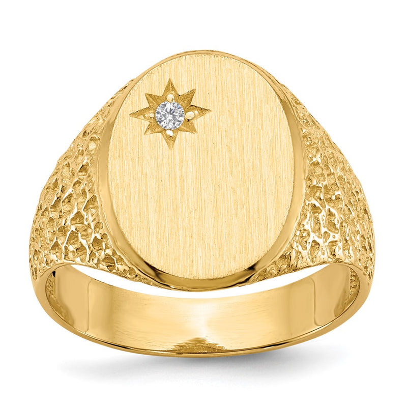 14K Yellow Gold 16.0X12.0mm Open Back Aa Diamond Men'S Signet Ring