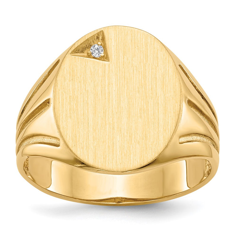 14K Yellow Gold 16.0X14.0mm Open Back Aaa Diamond Men'S Signet Ring