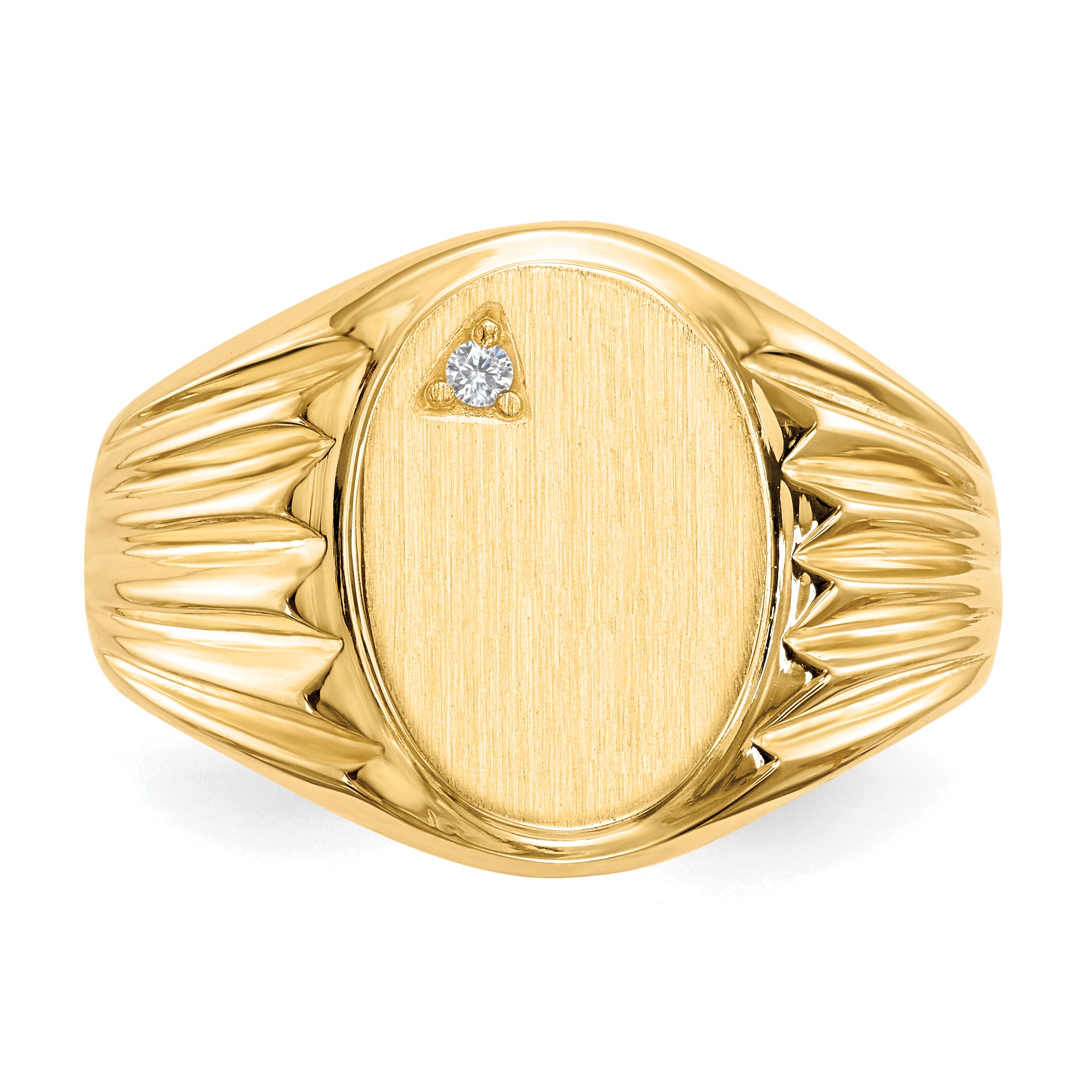 14K Yellow Gold 13.5X10.0mm Open Back Vs Diamond Men'S Signet Ring