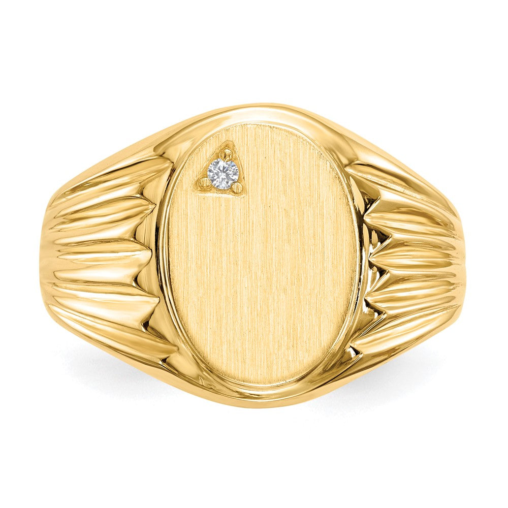 14K Yellow Gold 13.5X10.0mm Open Back Aaa Diamond Men'S Signet Ring