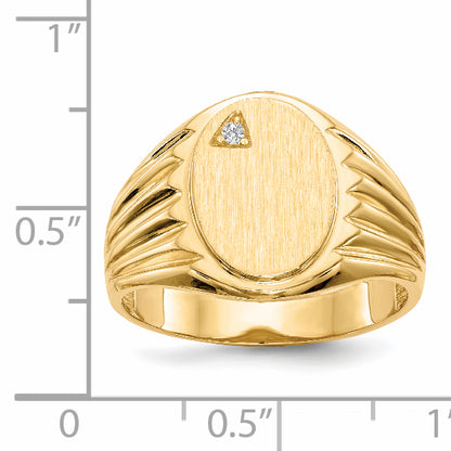 14K Yellow Gold 13.5X10.0mm Open Back Vs Diamond Men'S Signet Ring