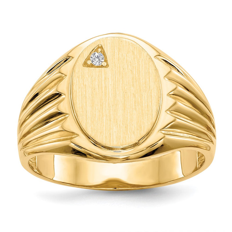 14K Yellow Gold 13.5X10.0mm Open Back Aa Diamond Men'S Signet Ring
