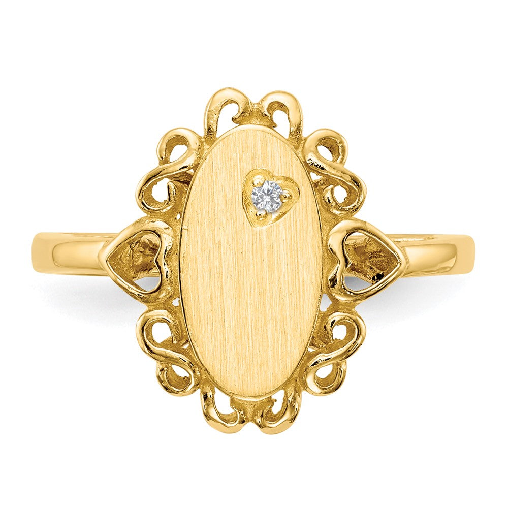 14K Yellow Gold 11.5X6.0mm Open Back Aa Diamond Signet Ring