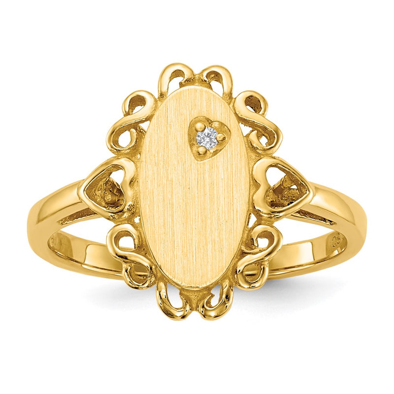 14K Yellow Gold 11.5X6.0mm Open Back A Diamond Signet Ring