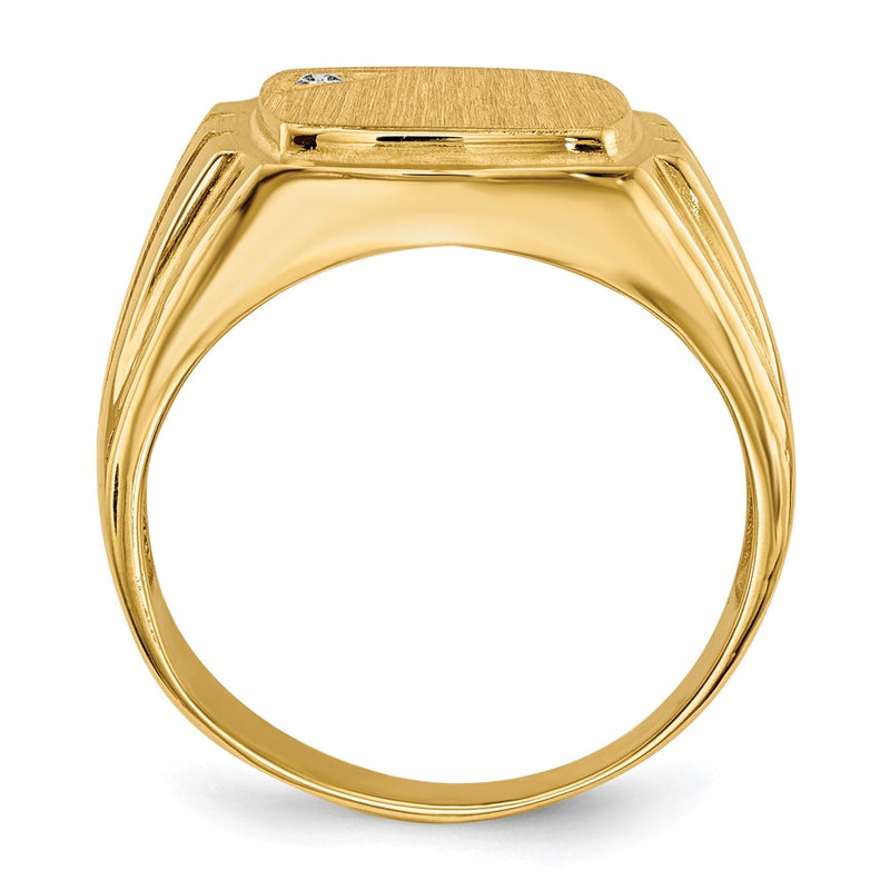 14K Yellow Gold 11.5X12.0mm Grooved Sides Open Back Aa Diamond Men'S Signet Ring