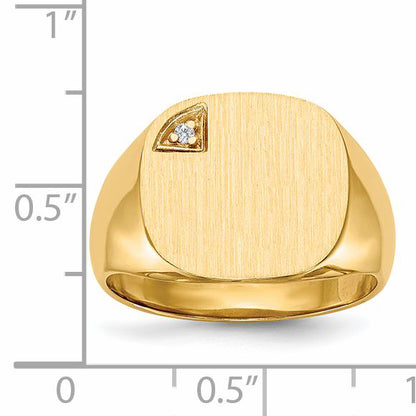 14K Yellow Gold 15.0X15.0mm Closed Back Aa Diamond Men'S Signet Ring