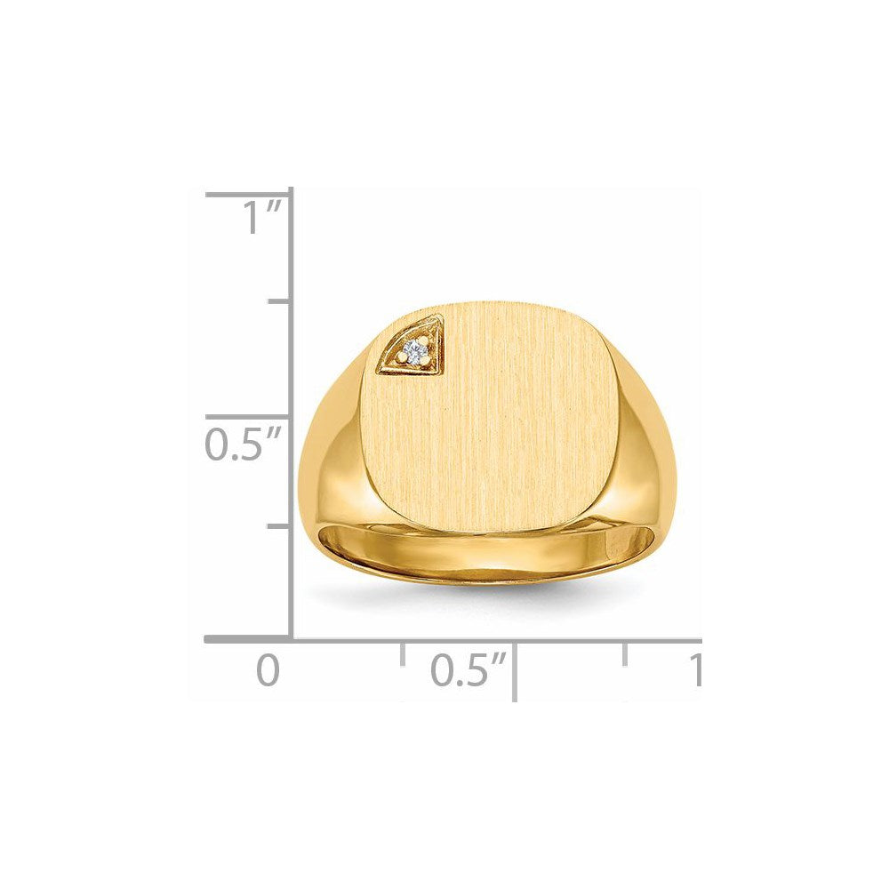 14K Yellow Gold 15.0X15.0mm Closed Back A Diamond Men'S Signet Ring