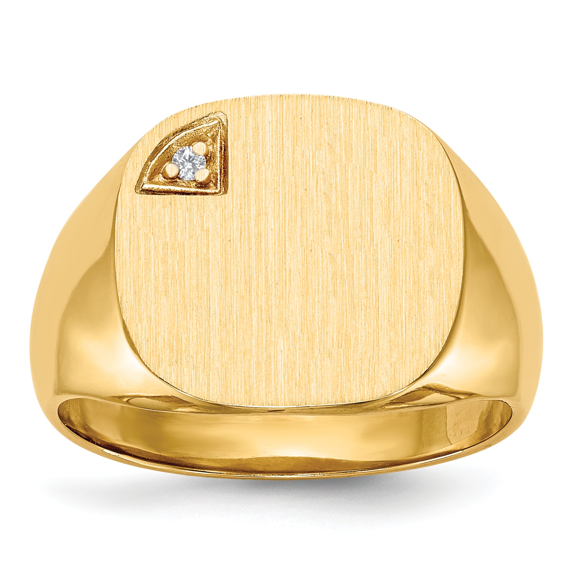 14K Yellow Gold 15.0X15.0mm Closed Back Aa Diamond Men'S Signet Ring