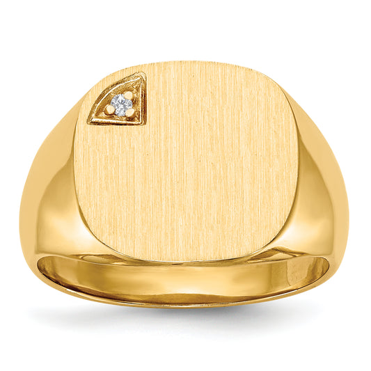 14K Yellow Gold 15.0X15.0mm Closed Back Aa Diamond Men'S Signet Ring