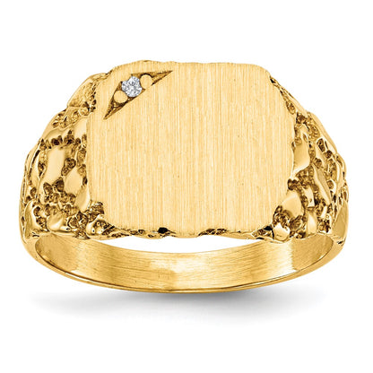 14K Yellow Gold 10.0X11.5mm Aa Diamond Closed Back Signet Ring