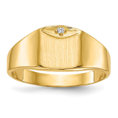 14K Yellow Gold 8.0X7.0mm Closed Back Aa Diamond Signet Ring
