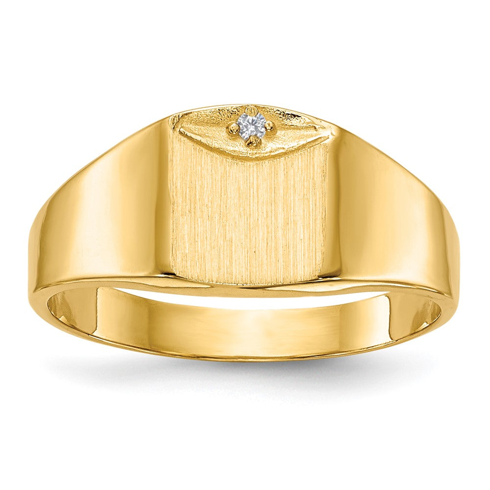 14K Yellow Gold 8.0X7.0mm Closed Back Vs Diamond Signet Ring