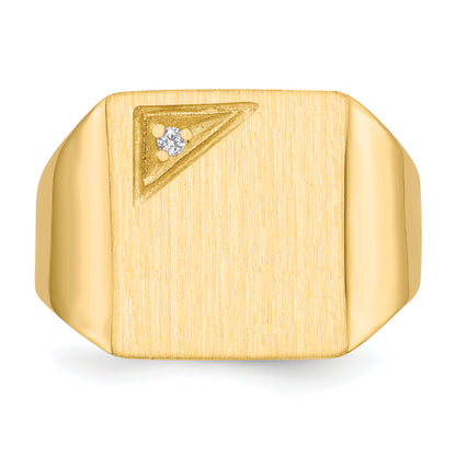 14K Yellow Gold 14.0X13.0mm Closed Back Aaa Diamond Men'S Signet Ring