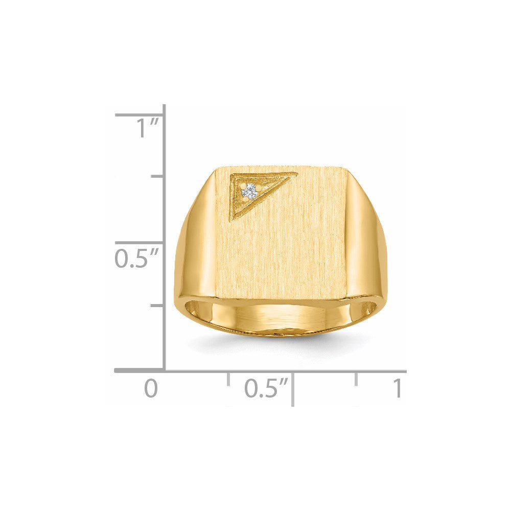 14K Yellow Gold 14.0X13.0mm Closed Back A Diamond Men'S Signet Ring