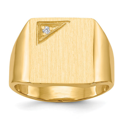 14K Yellow Gold 14.0X13.0mm Closed Back A Diamond Men'S Signet Ring