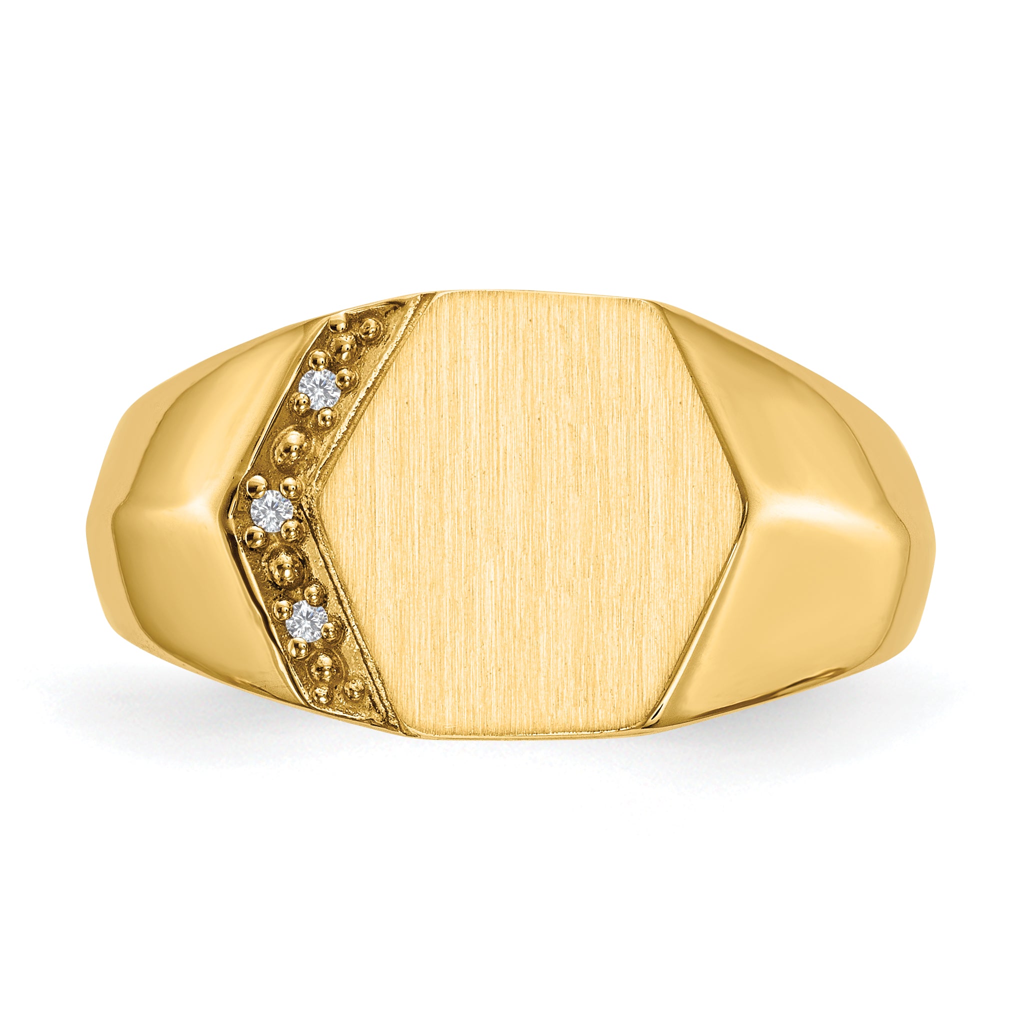 14K Yellow Gold 11.5X11.5mm Open Back Aa Diamond Men'S Signet Ring
