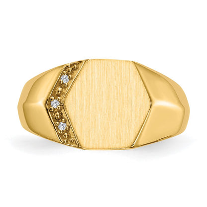 14K Yellow Gold 11.5X11.5mm Open Back Aa Diamond Men'S Signet Ring