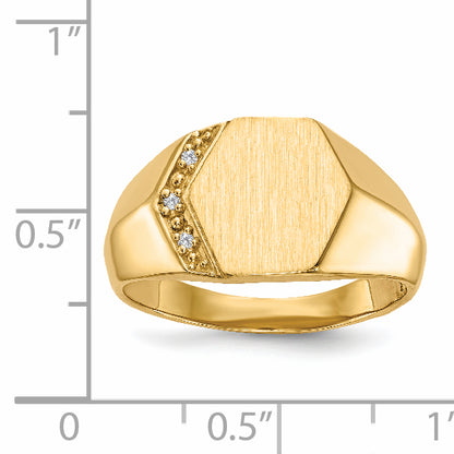14K Yellow Gold 11.5X11.5mm Open Back Aa Diamond Men'S Signet Ring