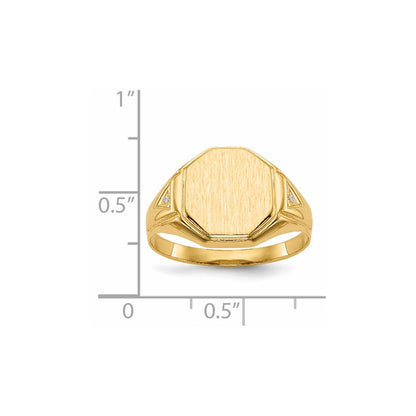 14K Yellow Gold 12.5X11.5mm Open Back A Diamond Men'S Signet Ring