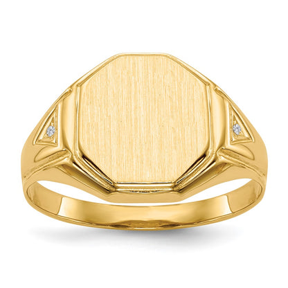 14K Yellow Gold 12.5X11.5mm Open Back Aaa Diamond Men'S Signet Ring