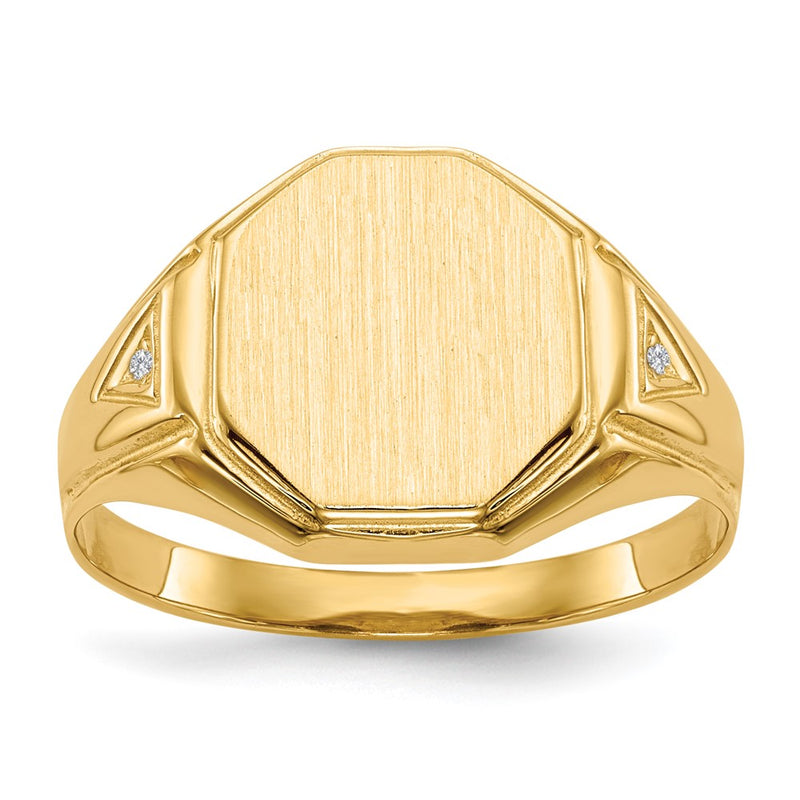 14K Yellow Gold 12.5X11.5mm Open Back Aaa Diamond Men'S Signet Ring