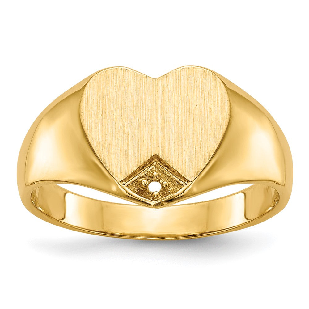 14K Yellow Gold .005Ct. Diamond Closed Back 9.0X9.0mm Heart Signet Ring Mounting