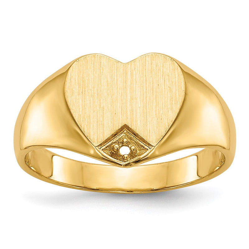 14K Yellow Gold .005Ct. Diamond Closed Back 9.0X9.0mm Heart Signet Ring Mounting