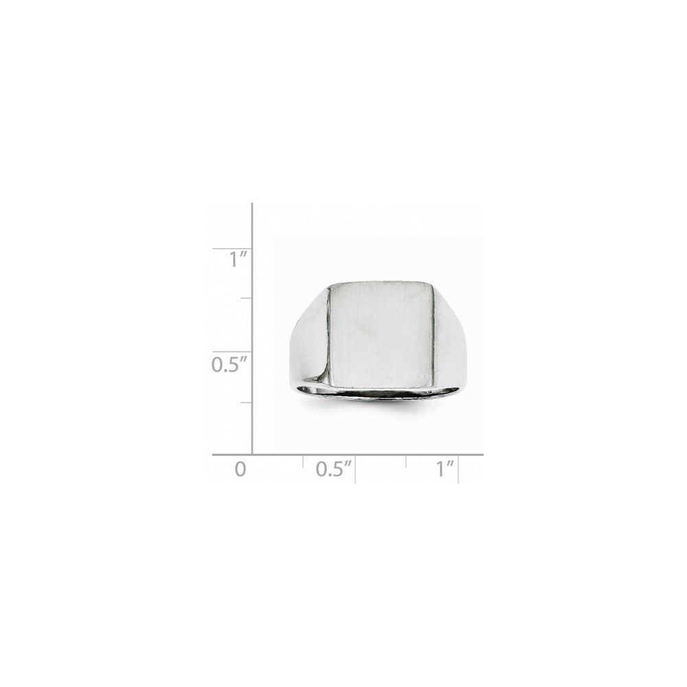 14k White Gold 13.5x13.0mm Open Back Satin Men's Signet Ring