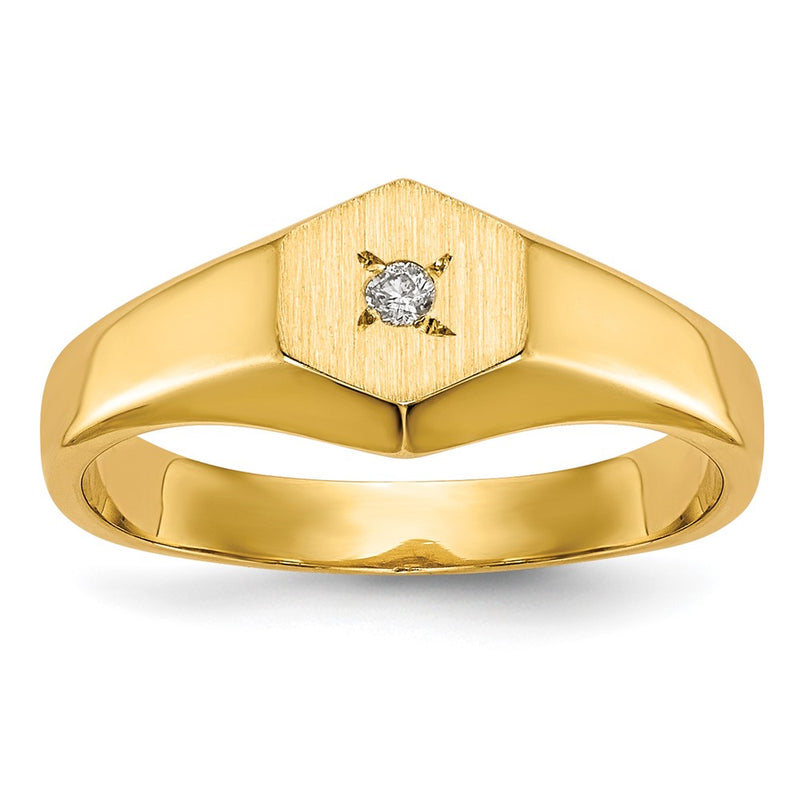 14k Yellow Gold Child's AA Diamond Open Back Signet Ring