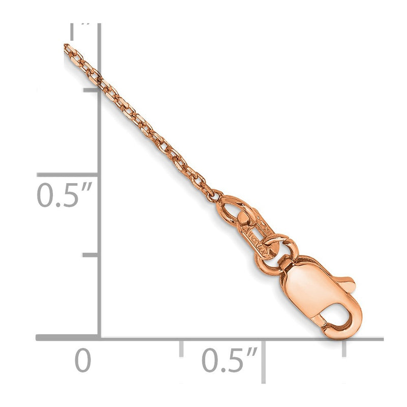14K Rose Gold 10 Inch 1.10mm Diamond-Cut Cable With Lobster Clasp Chain Anklet