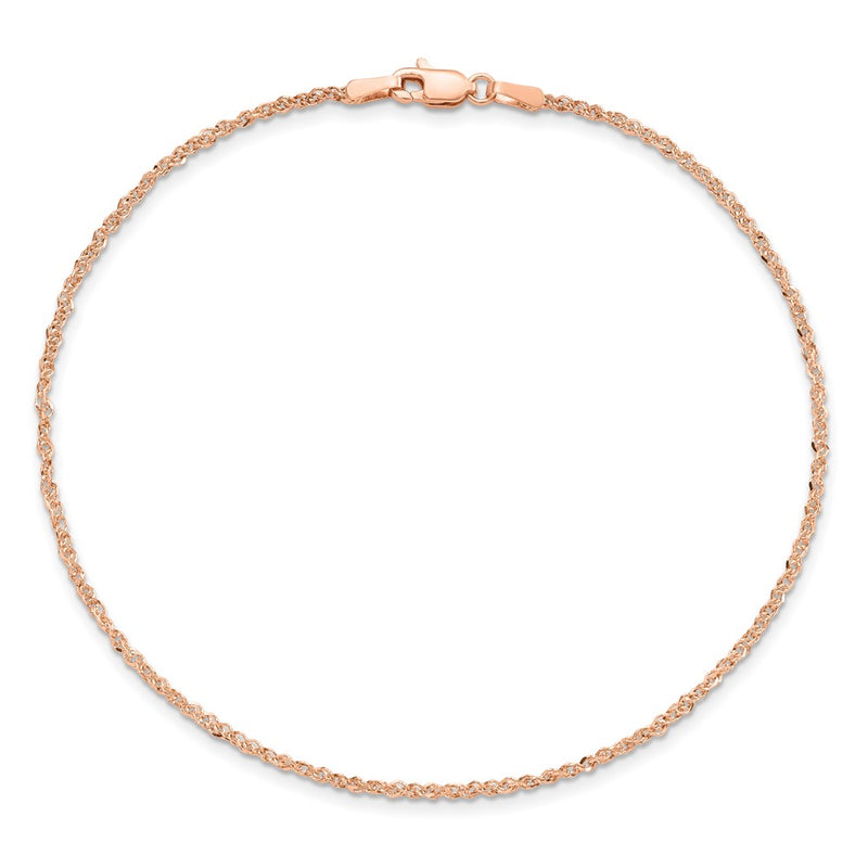 14K Rose Gold 1.7mm Ropa With Lobster Clasp Chain Anklet