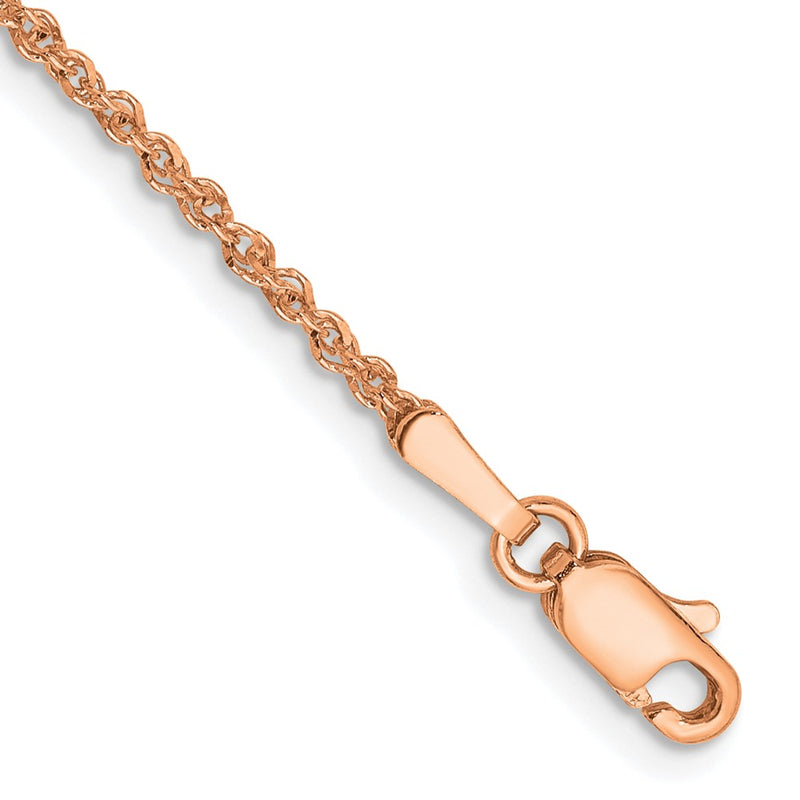 14K Rose Gold 1.7mm Ropa With Lobster Clasp Chain Anklet