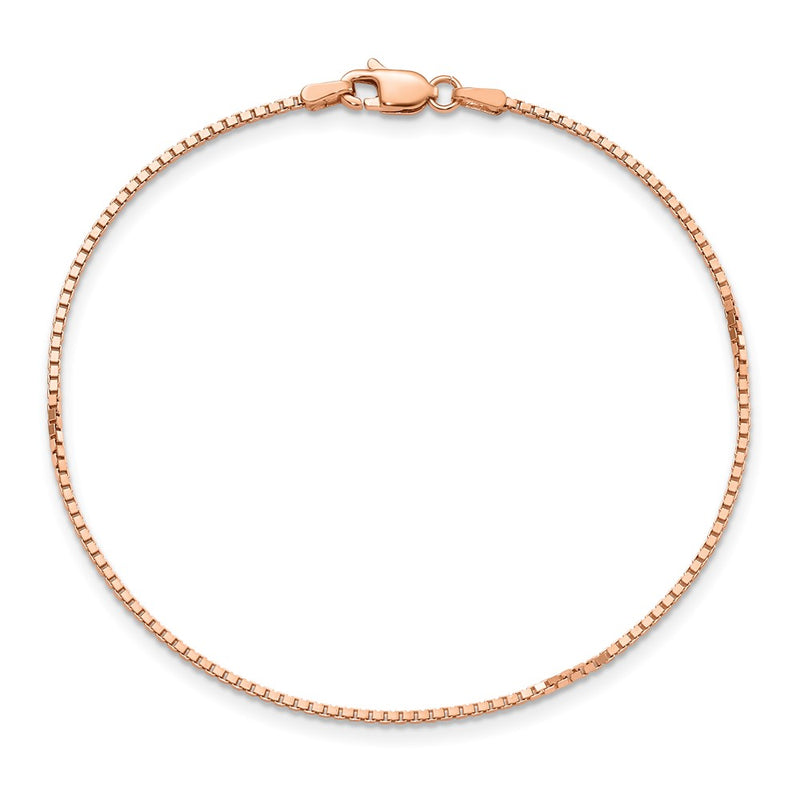 14K Rose Gold 8 Inch 1.10mm Box Link With Lobster Clasp Bracelet
