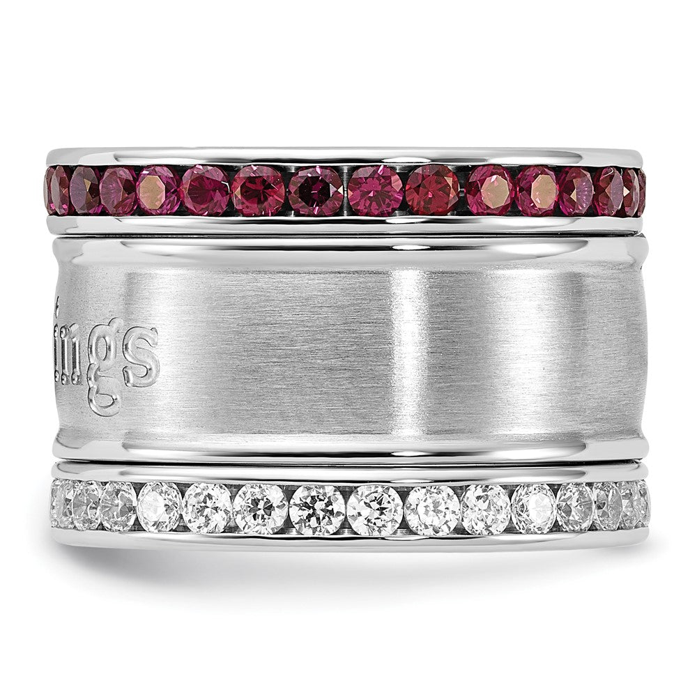 Stainless Steel Nhl Detroit Red Wings Crystal Triple Ring Set