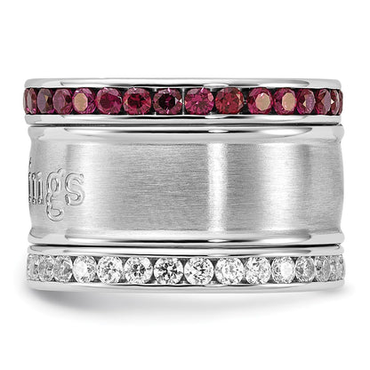 Stainless Steel Nhl Detroit Red Wings Crystal Triple Ring Set