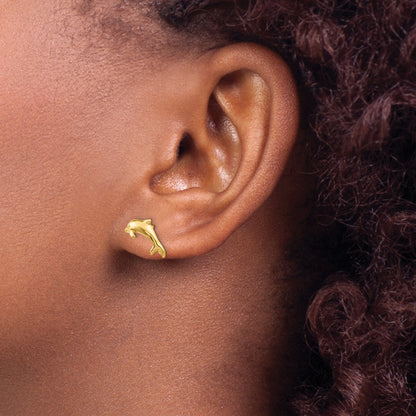 14K Yellow Gold Dolphin Earrings