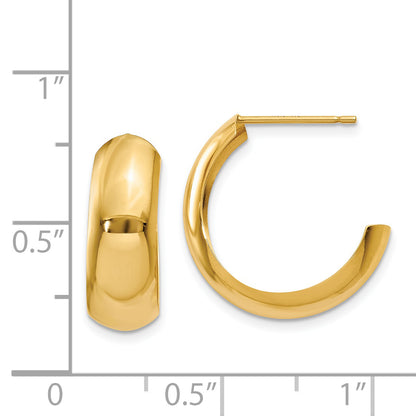 14K Yellow Gold Polished 6.5mm J-Hoop Earrings