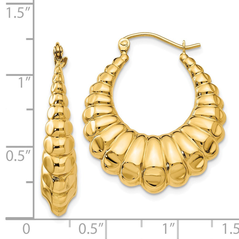 14K Yellow Gold Polished Scalloped Hollow Hoop Earrings