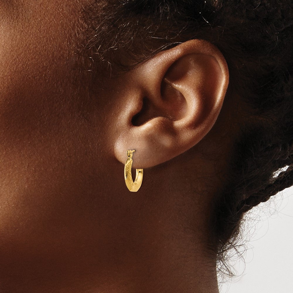 14K Yellow Gold Polished Patterned Hollow Hoop Earrings