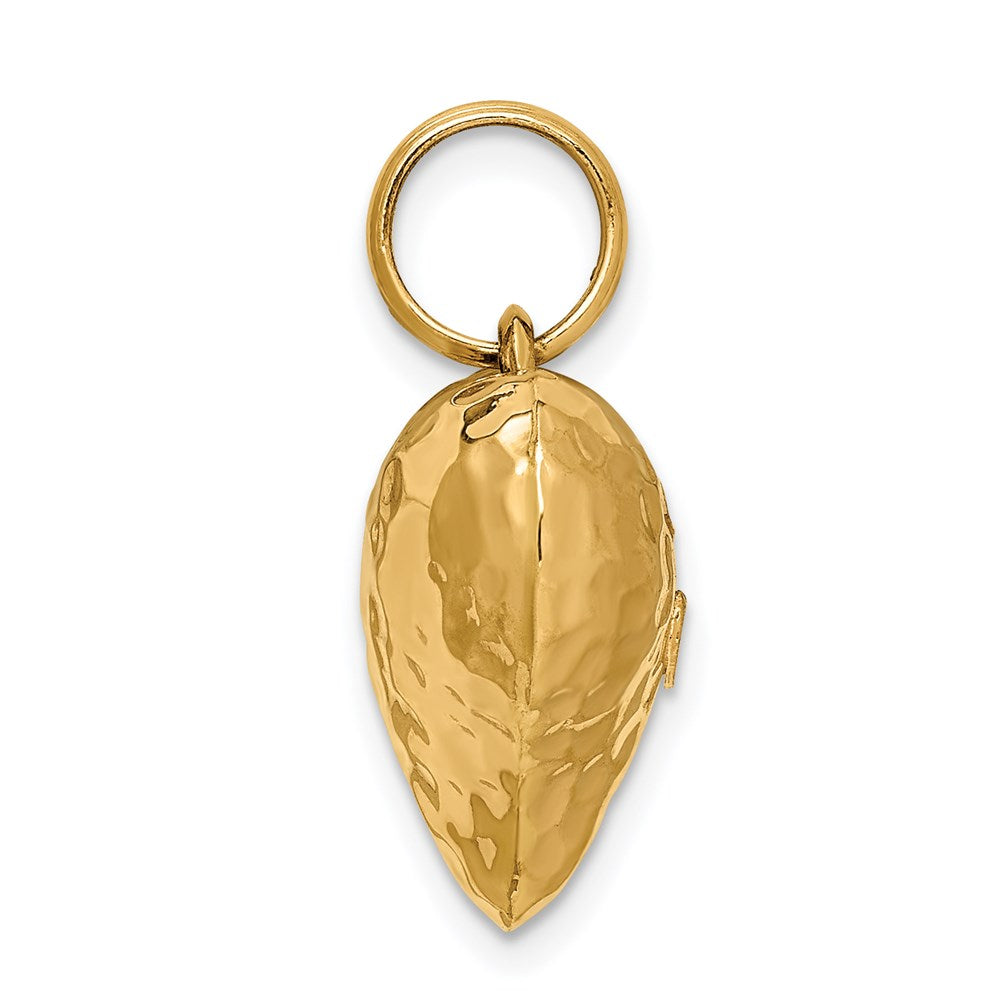 14K Yellow Gold Polished And Hammered 3-D Heart Pendant