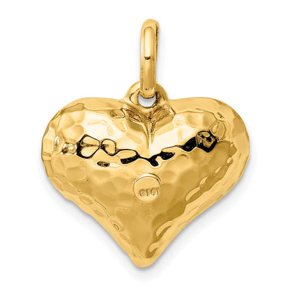 14K Yellow Gold Polished And Hammered 3-D Heart Pendant