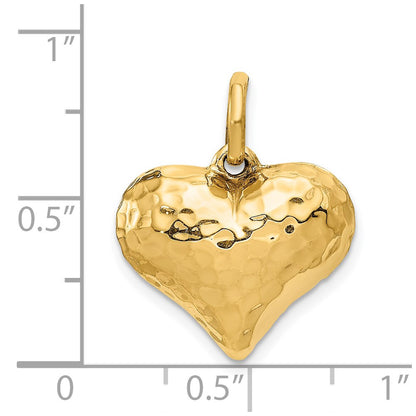 14K Yellow Gold Polished And Hammered 3-D Heart Pendant
