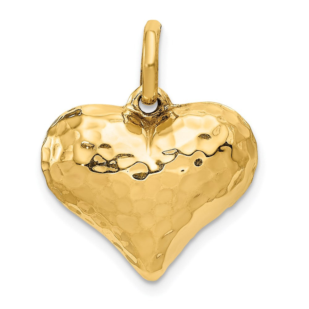 14K Yellow Gold Polished And Hammered 3-D Heart Pendant