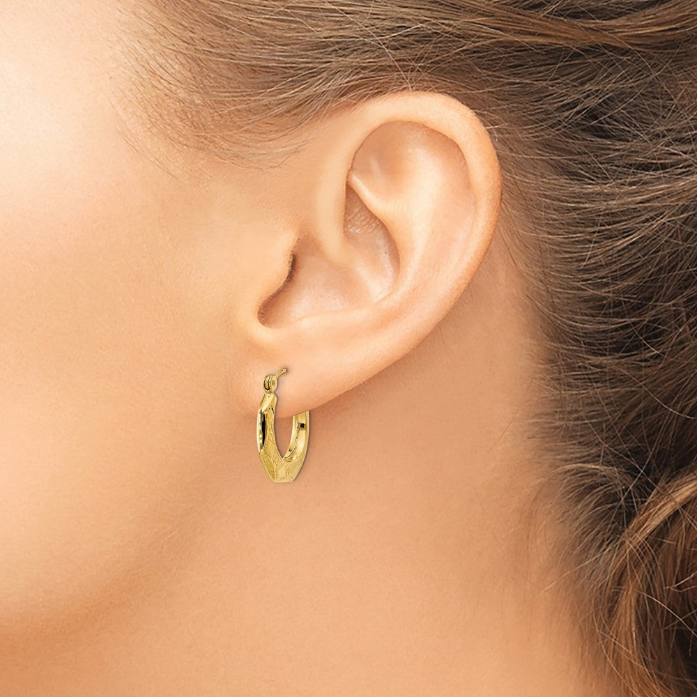 14K Yellow Gold Polished Patterned Hoop Earrings